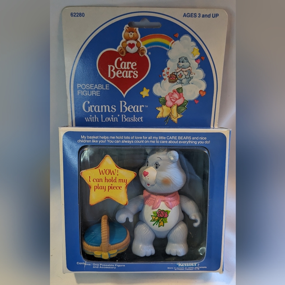 Care Bears RARE Posable Figure - Grams Bear with Lovin' Basket, New in Box!